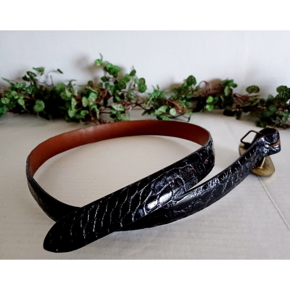 Genuine Alligator Leather Solid Brass Buckle Belt… - image 7